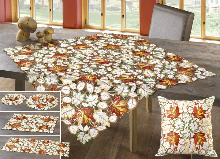 Tischdecken - Tisch- und Raumdekoration mit herbstlichen Blättermotiven, in Größe 101 (Deckchen, 35x 50 cm) bis 404 (Kissenbezug, 40x 40 cm), in Farbe SEKT Ansicht 1