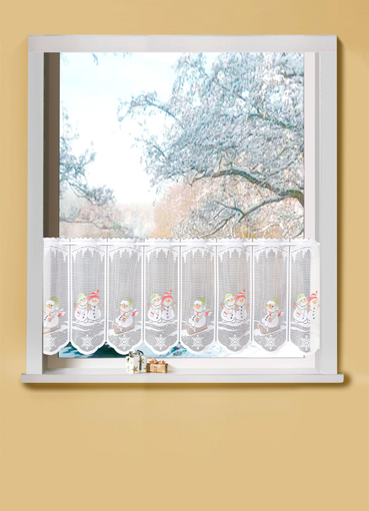 Fensterdekorationen - Kurzstore mit Schneemänner, in Größe 784 (H45xB 90 cm) bis 864 (H60xB165 cm), in Farbe COLORIERT Ansicht 1