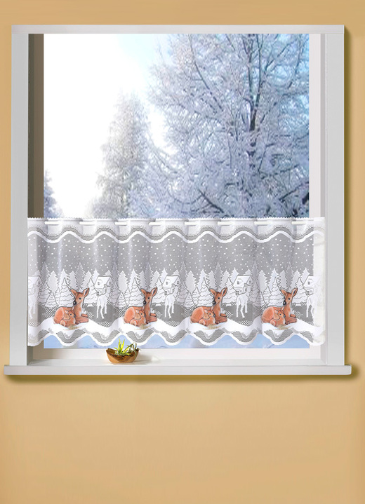 Fensterdekorationen - Handkolorierter Kurzstore mit Reh-Motiv, in Größe 784 (H45xB 90 cm) bis 861 (H60xB150 cm), in Farbe BUNT Ansicht 1
