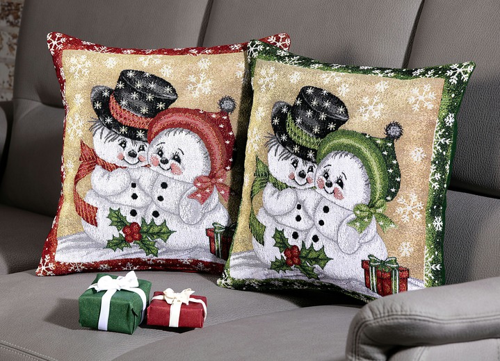 Weihnachtliche Dekorationen - Kissenbezüge, 2-er Set, mit Reißverschluss, in Farbe 1X ROT, 1X GRÜN