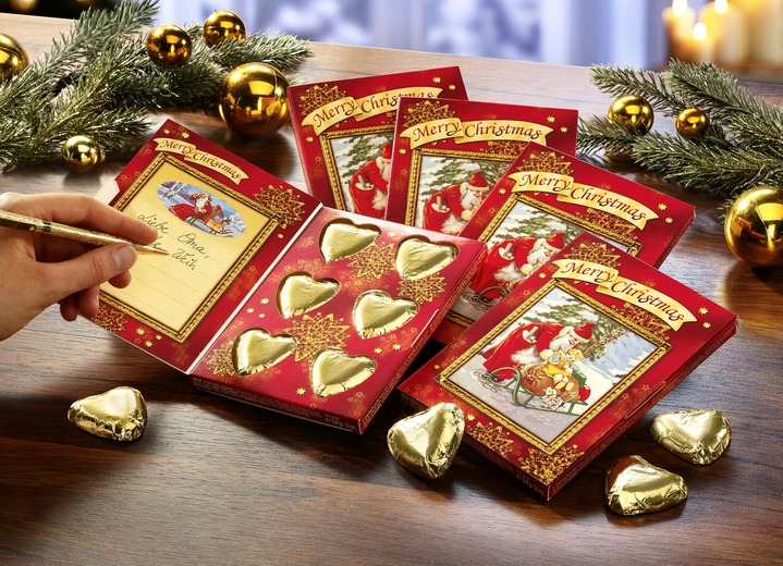 Weihnachtsleckereien - Grußkarten 5er-Set, mit süßer Füllung, in Farbe ROT-GOLD