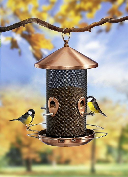 Winterlicher Garten - Vogelfuttersäule in edlem Kupferlook, in Farbe SCHWARZ-KUPFER