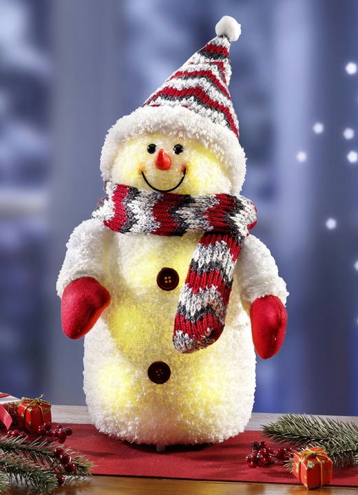Weihnachtliche Dekorationen - Beleuchteter Schneemann, in Farbe WEIß-ROT