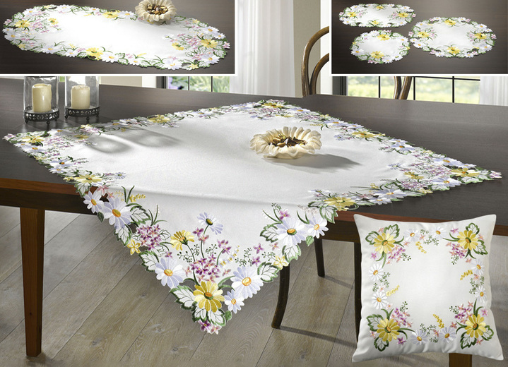Tischdecken - Tisch- und Raumdekoration mit zauberhaften Blumenranken, in Größe 100 (Deckchen, 30x 45 cm) bis 404 (Kissenbezug, 40x 40 cm), in Farbe BUNT