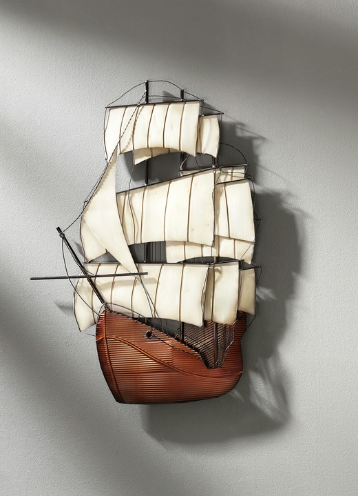 Metall-Wandbilder - Segelschiff aus Metall, in Farbe BRAUN-CREME