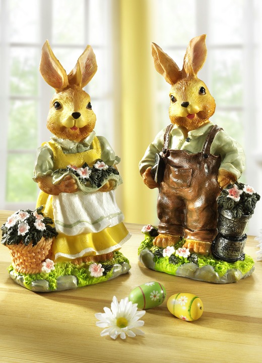 Ostern - Hasen aus Kunststein, 2er-Set, in Farbe BRAUN