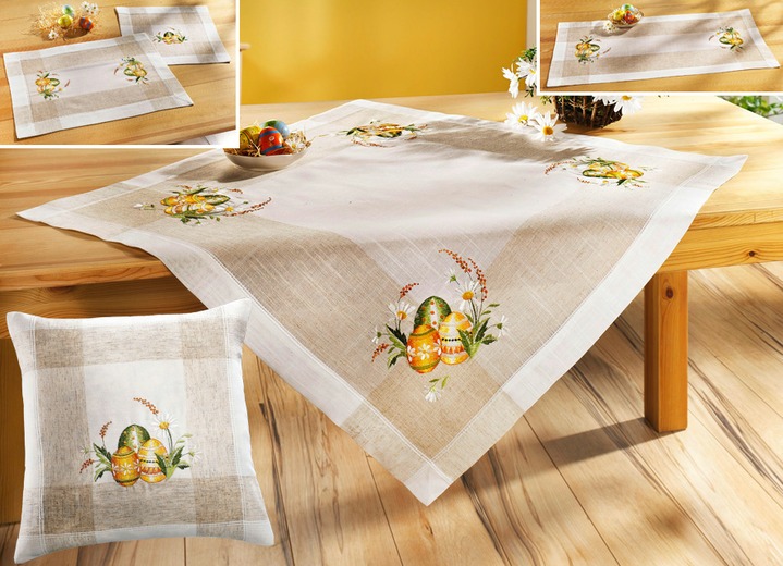 Tisch- & Fensterdekorationen - Charmante Accessoires mit buntem Ostereier- Motiv, in Größe 102 (Läufer, 40x 85 cm) bis 404 (Kissenbezug, 40x 40 cm), in Farbe SEKT-BUNT
