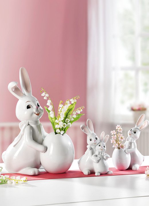 Ostern - Lustige Hasen aus Porzellan, in Farbe WEISS, in Ausführung Hase mit Ei-Vase, klein Ansicht 1