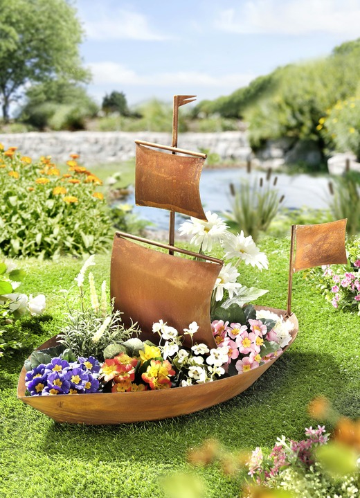 Blumentöpfe & Pflanzgefäße - Pflanzschiff aus Stahlblech, in Farbe BRAUN