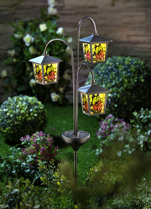 Leuchtende Dekoration - Solar-Laternen-Trio mit Schmetterlingsmotiven, in Farbe BUNT