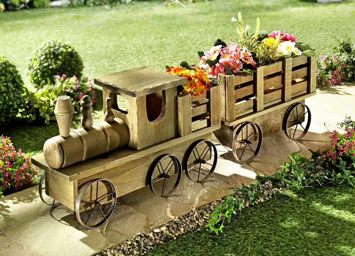 Blumentöpfe & Pflanzgefäße - Pflanz-Zug aus Kiefernholz und Eisen, in Farbe BRAUN