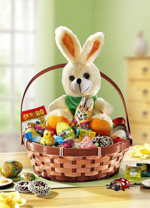Geschenkideen - Gefüllter Osterkorb mit Plüsch-Hase, in Farbe BUNT