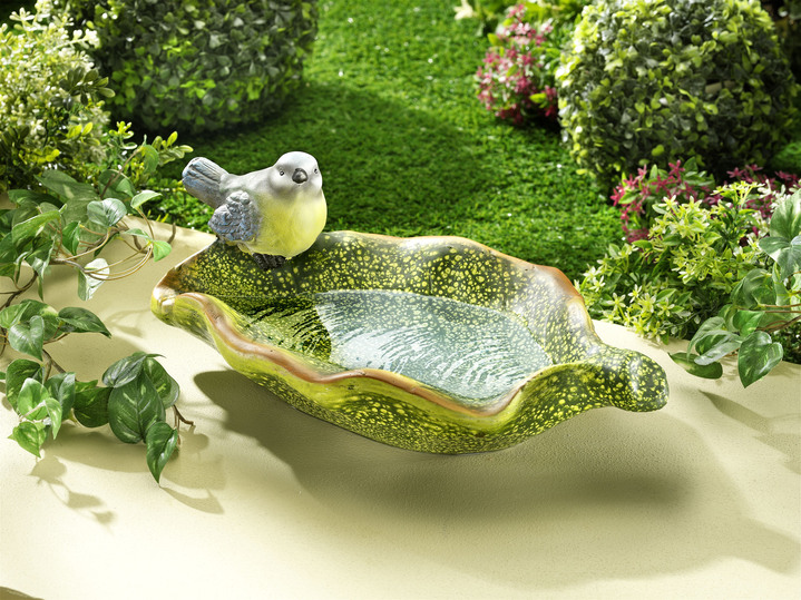 Gartendekoration - Vogeltränke Blaumeise aus hochwertiger Keramik, in Farbe GRÜN