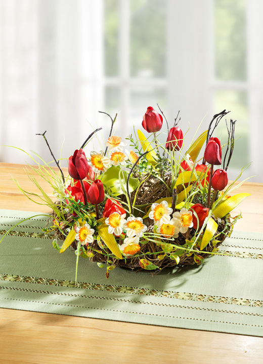 Kunst- & Textilpflanzen - Weidenkranz mit Tulpen und Osterglocken, in Farbe GRÜN