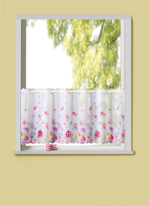 Heimtextilien - Kurzstore Blumenmeer, in Größe 786 (H45xB 85 cm) bis 790 (H45xB155 cm), in Farbe WEISS-BUNT Ansicht 1