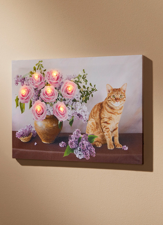 Blumen - Batteriebetriebenes LED-Bild, Leinwand auf Holzrahmen, in Farbe ROSA