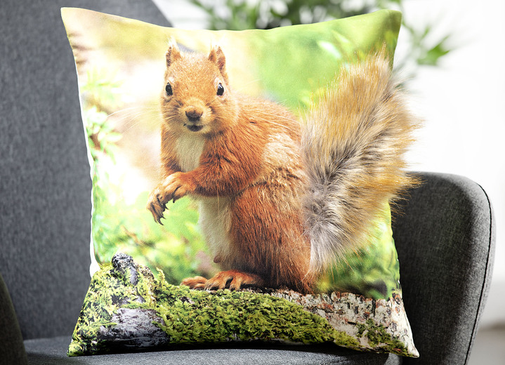 Kissenbezüge - Kissenbezug Eichhörnchen mit aufgesetztem Fellschwanz, in Farbe BUNT