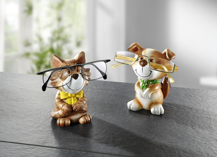 Figuren - Brillenhalter , in Farbe BRAUN, in Ausführung Hund mit grüner Schleife