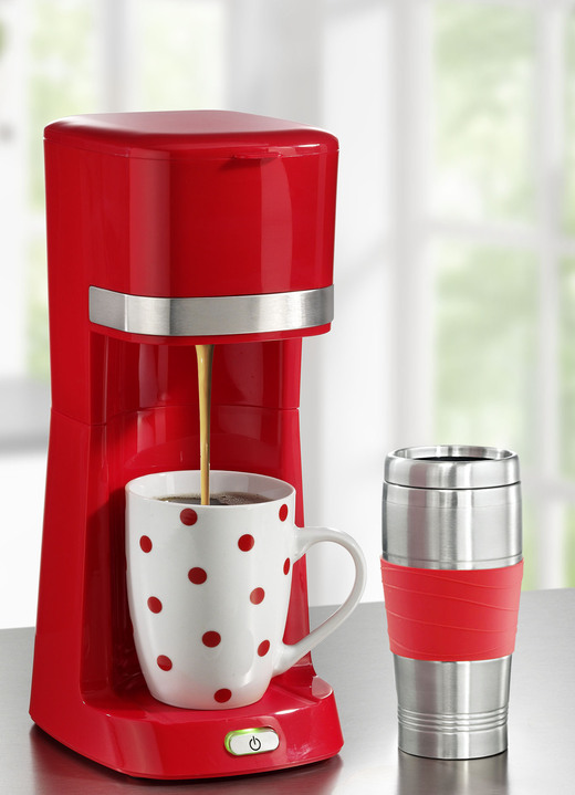 Kaffeemaschinen - Single-Kaffeemaschine mit Keramik- und Thermobecher, in Farbe ROT