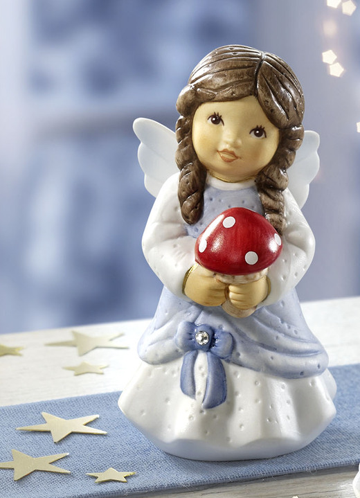 Goebel-Figuren - Engel aus Porzellan von Hand gefertigt , in Farbe BLAU, in Ausführung Engel mit Glückspilz Ansicht 1