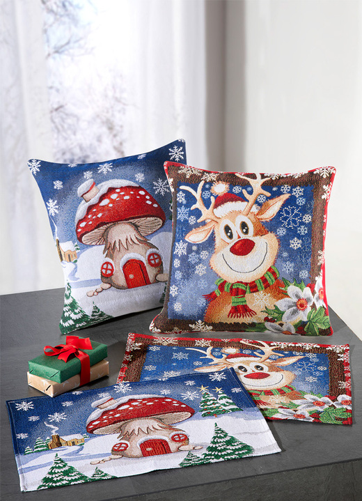 Weihnachtliche Dekorationen - Tisch- und Raumdekoration Rentier und Pilzhaus, in Farbe BUNT, in Ausführung Kissenbezüge, 2er-Set