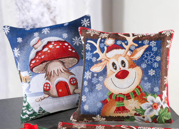 Weihnachtliche Dekorationen - Kissenbezüge aus Gobelin im 2er-Set, in Farbe BUNT