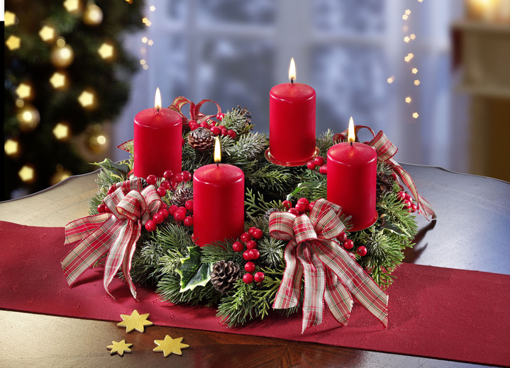 Weihnachtliche Dekorationen - Wiederverwendbarer Adventskranz, in Farbe ROT-GRÜN
