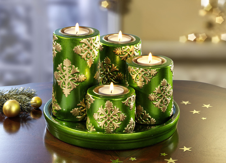Weihnachtliche Dekorationen - Adventsteelichthalter aus Keramik, in Farbe GRÜN