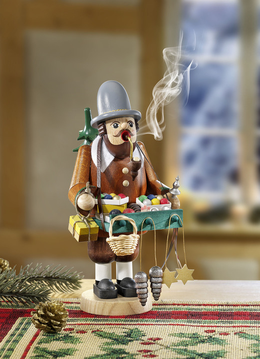 Weihnachtliche Dekorationen - Räuchermännchen mit Räucherkerzen, in Farbe BRAUN-GRÜN