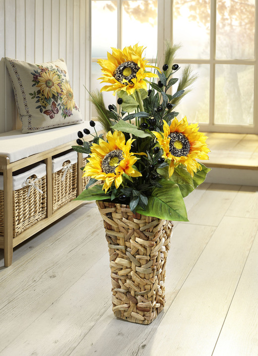 Kunst- & Textilpflanzen - Sonnenblumengesteck in Vase, in Farbe GELB-NATUR-GRÜN