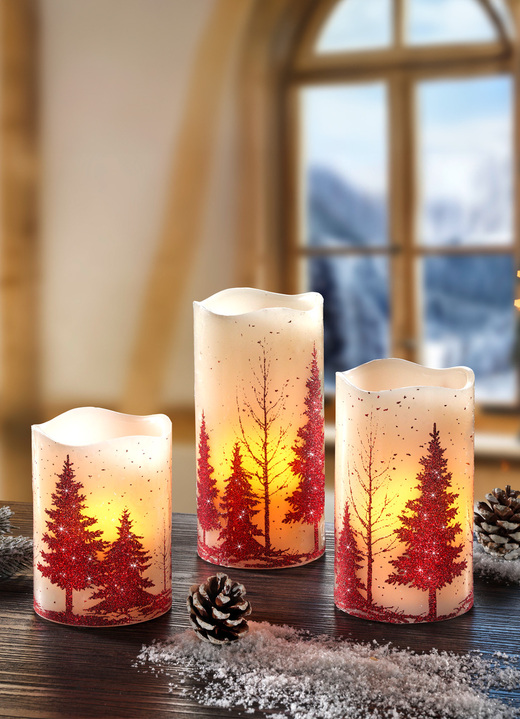 - Batteriebetriebene LED-Kerzen, 3er-Set, in Farbe CREME-ROT