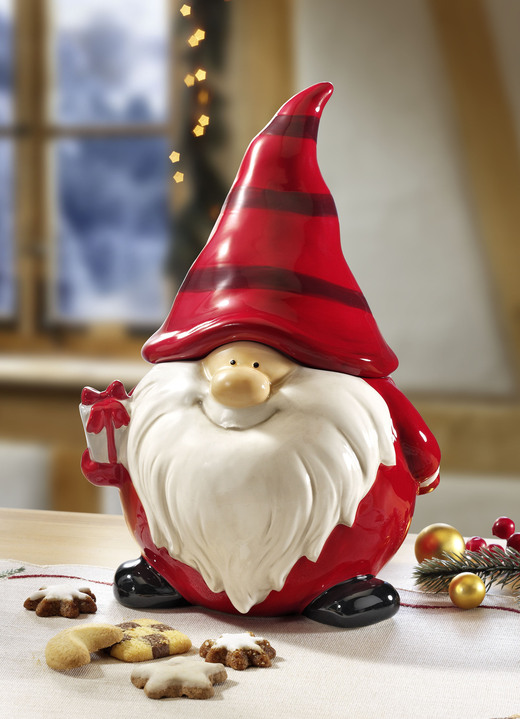 Weihnachtliche Dekorationen - Gebäckdose Wichtel aus Dolomit, in Farbe ROT-WEIß