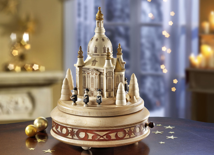 Aus dem Erzgebirge - Spieldose Dresdener Frauenkirche aus Massivholz, in Farbe NATUR Ansicht 1