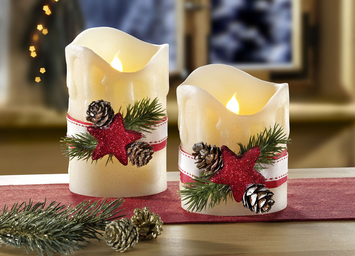 Weihnachtliche Dekorationen - LED-Kerzen, 2er-Set, mit Flackereffekt, in Farbe ROT-CREME