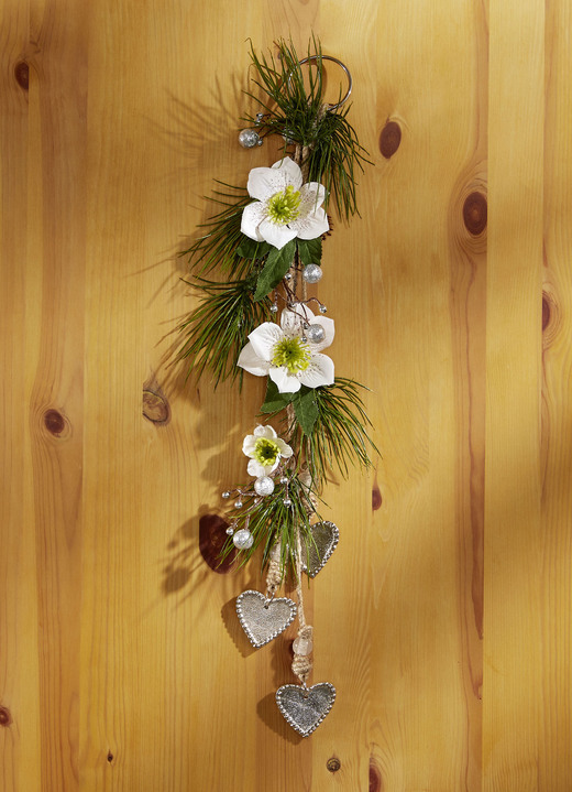 - Dekohänger mit Christrosen mit Aufhängung, in Farbe WEISS-SILBER-GRÜN