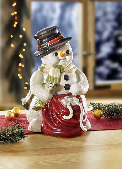Goebel-Figuren - Schneemann mit Geschenkesack von Hand gefertigt, in Farbe BUNT