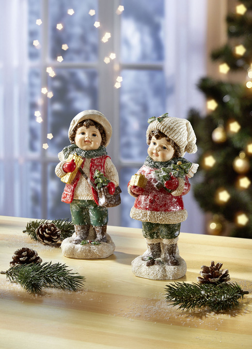 Weihnachtliche Dekorationen - Winterkinder, 2er-Set, in Farbe ROT/GRÜN