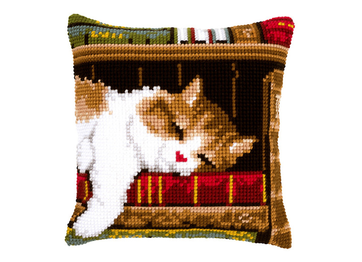 Geschenkideen - Stickkissen Katze mit Zubehör, in Farbe BUNT