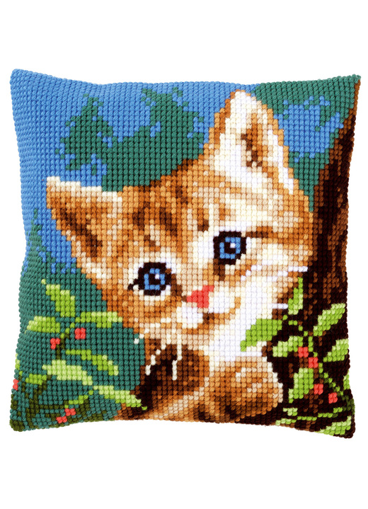 Kissenbezüge - Stickkissen Katze mit Zubehör, in Farbe BUNT