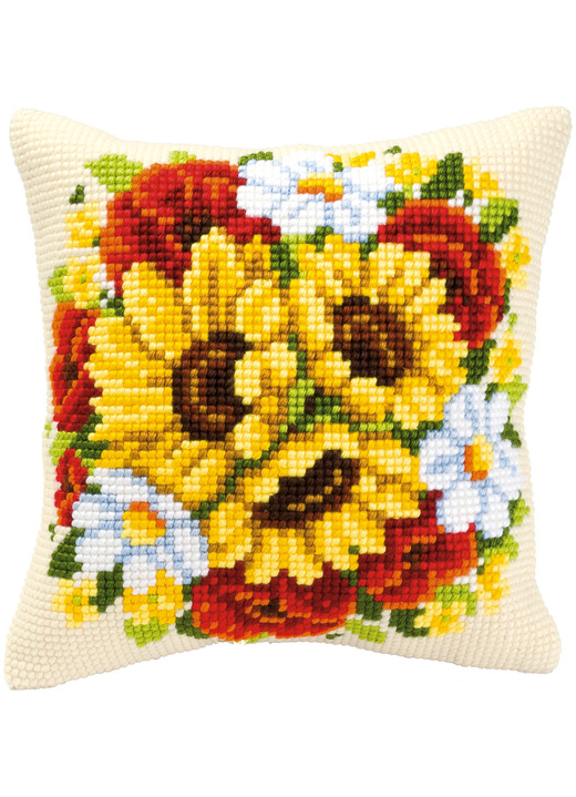 Kissenbezüge - Stickkissen Sonnenblumen mit Zubehör, in Farbe BUNT