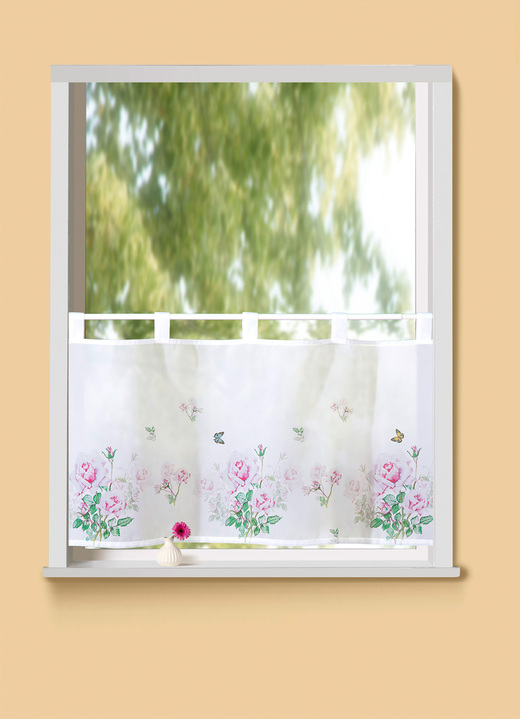 Heimtextilien - Halbtransparenter Kurzstore, in Größe 786 (H45xB 85 cm) bis 790 (H45xB155 cm), in Farbe WEISS-ROSÉ