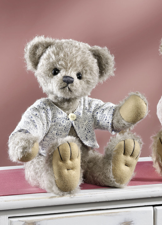 - Teddy aus hochwertigem Mohairplüsch, in Farbe GRAU-BEIGE, in Ausführung Teddy 