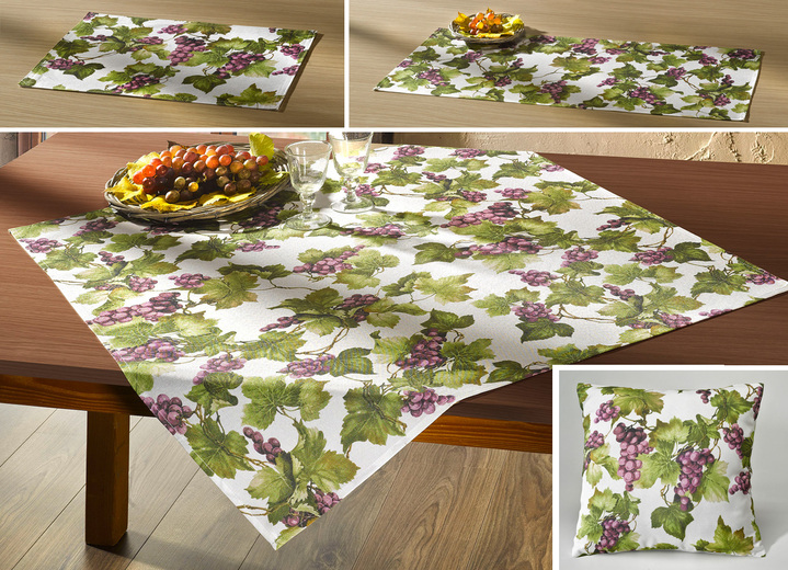 Heimtextilien - Wohn-Accessoires mit stimmungsvollem Weinlaub, in Größe 140 (Läufer, 40x 90 cm) bis 404 (Kissenbezug, 40x 40 cm), in Farbe BUNT