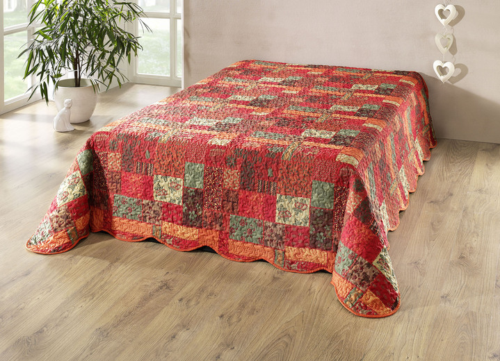 Kissenbezüge - Tagesdecke und Kissenbezüge in moderner Patchwork-Optik mit Uni-Rückseite , in Farbe TERRA-BUNT Ansicht 1