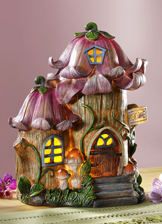Wohnaccessoires - Beleuchtetes Zwergenhaus, in Farbe LILA-BRAUN, in Ausführung Mit lilafarbenem Blütendach Ansicht 1