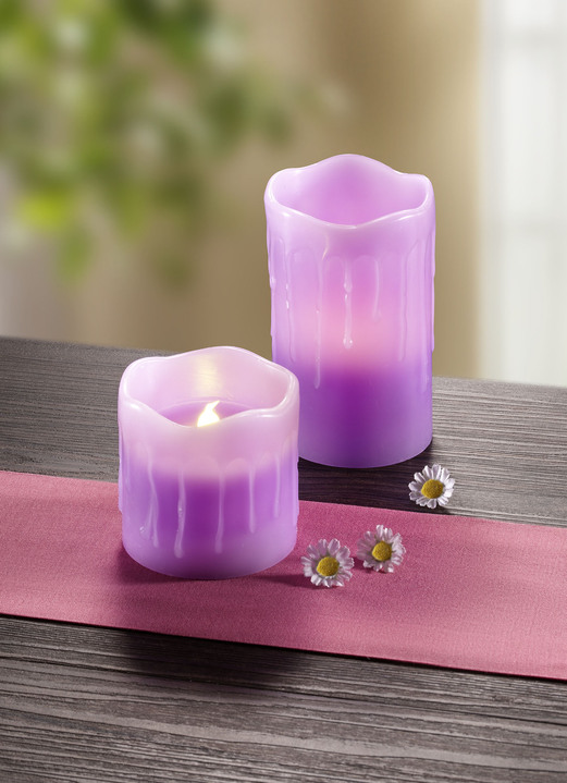 Wohnaccessoires - LED-Echtwachszerzen mit Duft, in Farbe LILA, in Ausführung 4er-Set, lila mit Lavendelduft Ansicht 1