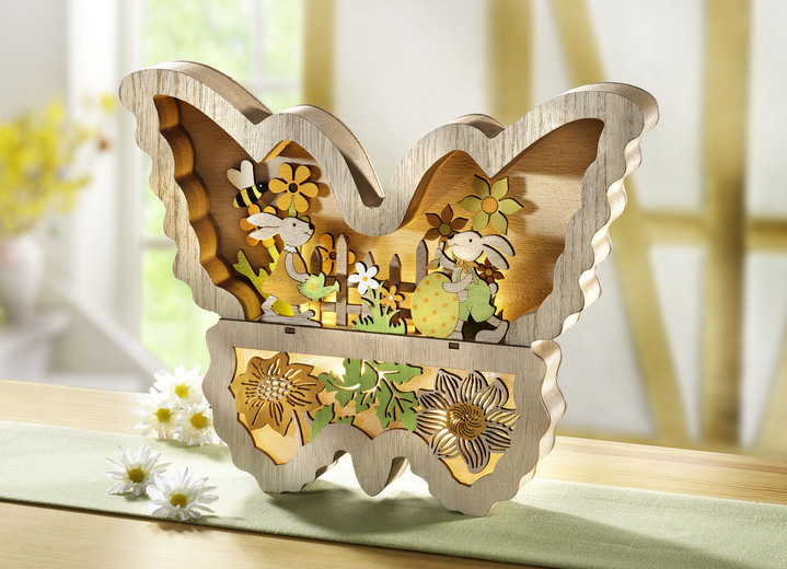 Dekorationen - Beleuchteter Schmetterling aus Holz, in Farbe BUNT