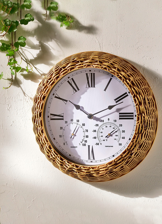 Gartendekoration - Außenwanduhr im Rattan-Look, in Farbe BRAUN