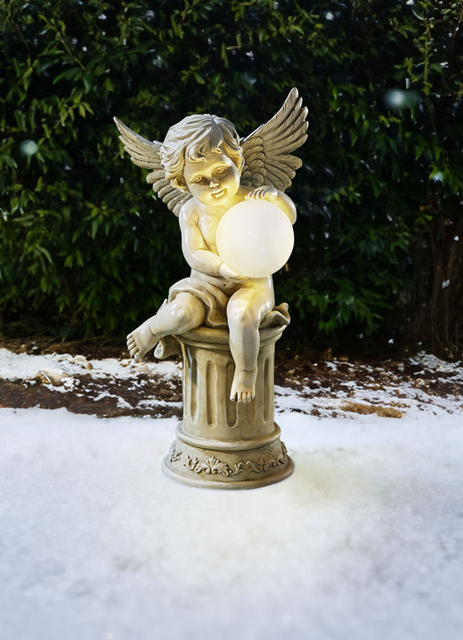 Gartenbeleuchtung - Engel auf Säule mit LED-Beleuchtung, in Farbe CREME Ansicht 1