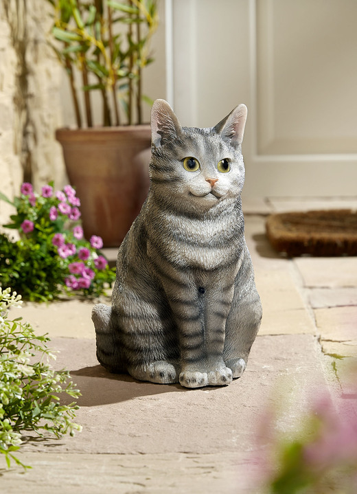 Gartendekoration - Batteriebetriebener Bewegungsmelder Katze, in Farbe GRAU